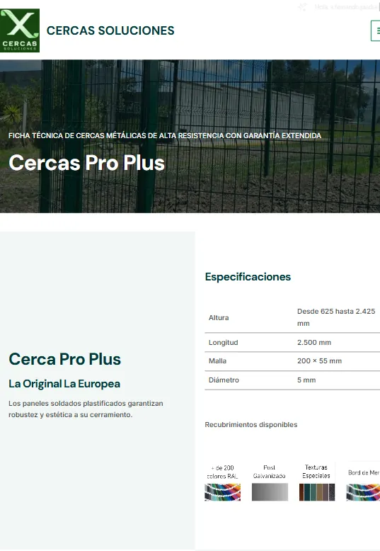 Diseño Web de Cercas Pro y Plus Ficha Técnica 
